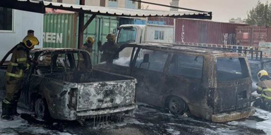 Deadly blaze devours three vehicles in Al-Rehab school parking lot