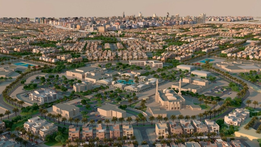 PAHW signs three major contracts to develop Mutlaa and Sabah Al-Ahmad cities Aerial view of Kuwait’s planned residential city with houses and mosques.